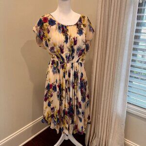 Boden Women's Floral Dress Sz 6R Timeless Lined Cap Short Sleeve Spring Cream